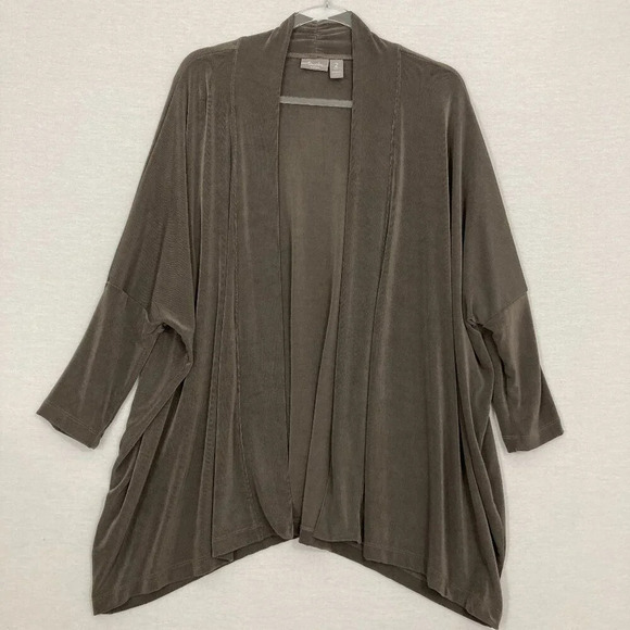 Chico's Travelers Brown Slinky Knit Open Front Draped Cardigan Large/2 - Picture 1 of 10